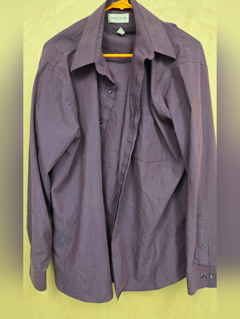 Men's Purple Long Sleeve Button Up Dress Shirt Distressed On Collar And Sleeve.